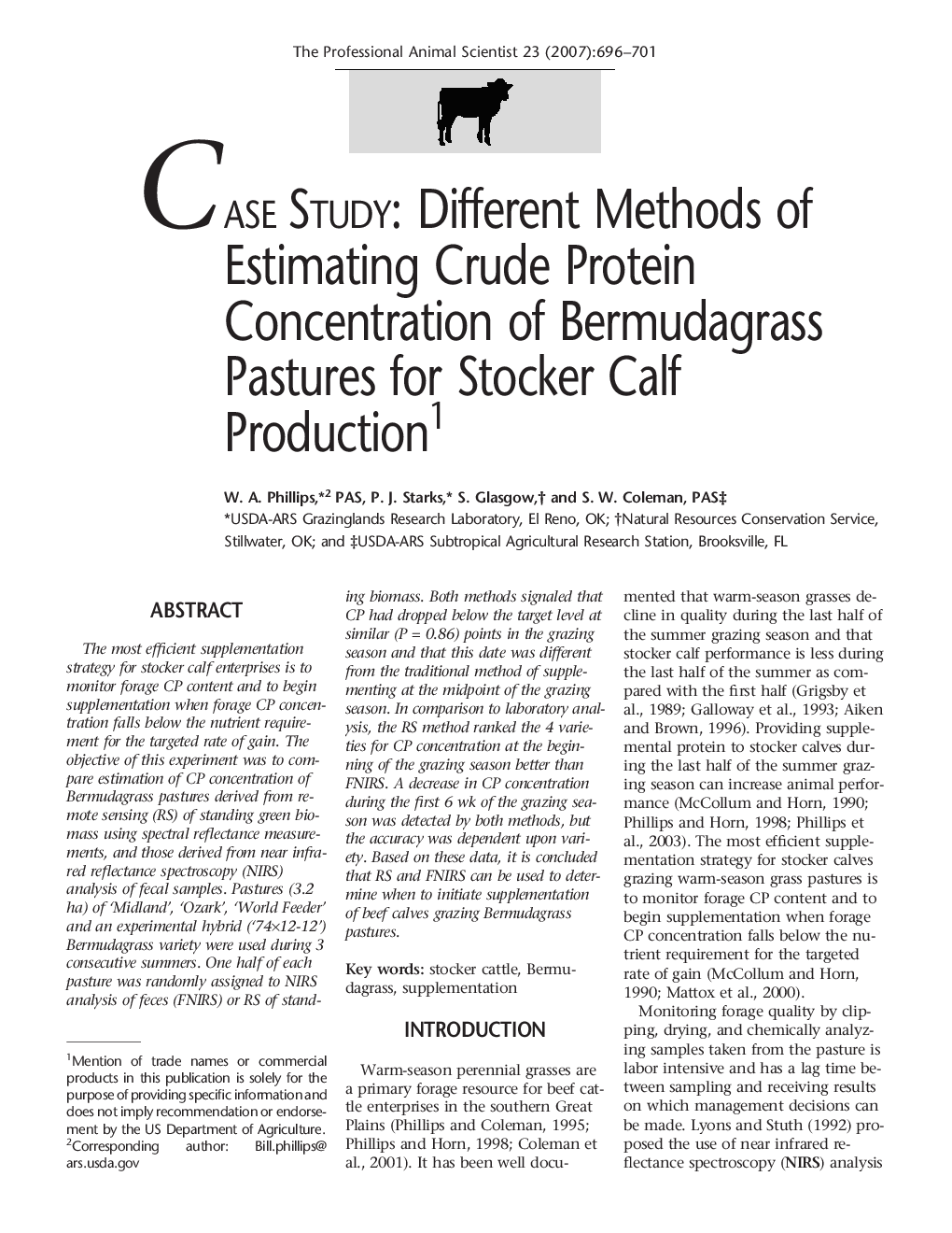 Different Methods of Estimating Crude Protein Concentration of Bermudagrass Pastures for Stocker Calf Production1