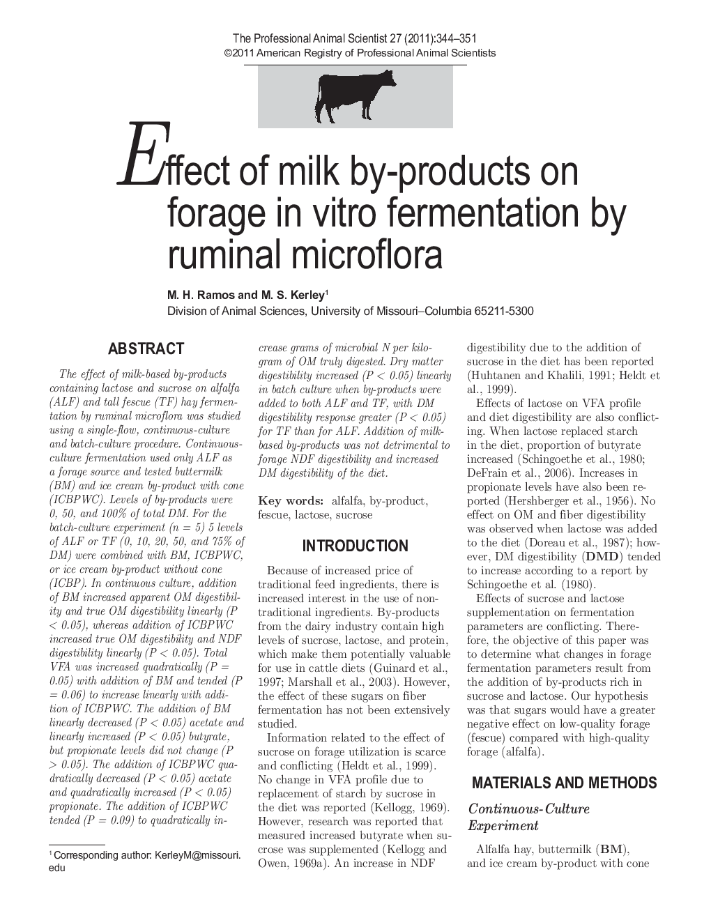 Effect of milk by-products on forage in vitro fermentation by ruminal microflora