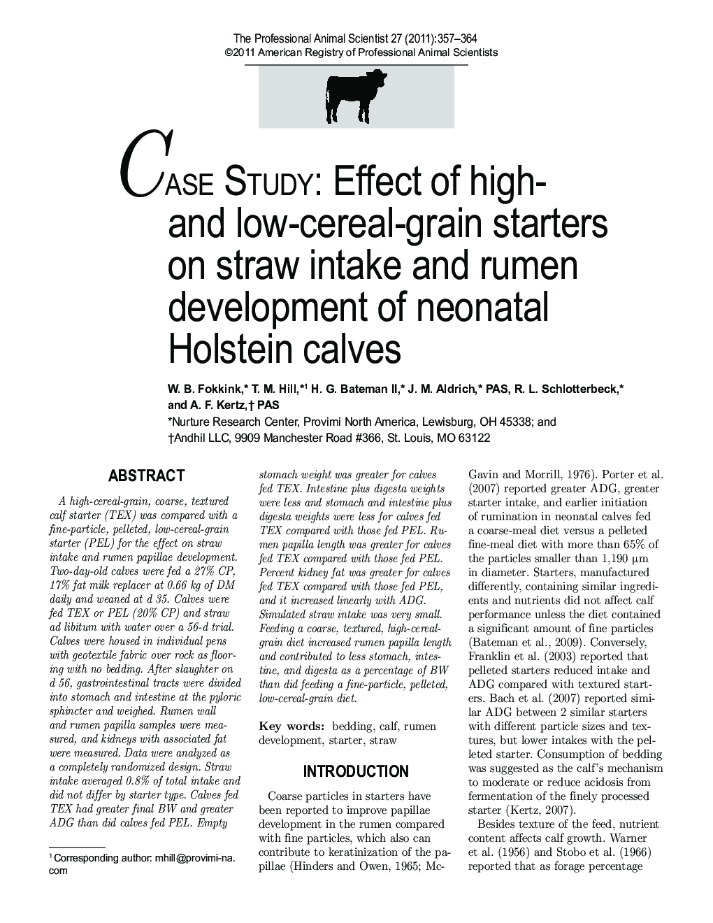 CASE STUDY: Effect of high- and low-cereal-grain starters on straw intake and rumen development of neonatal Holstein calves