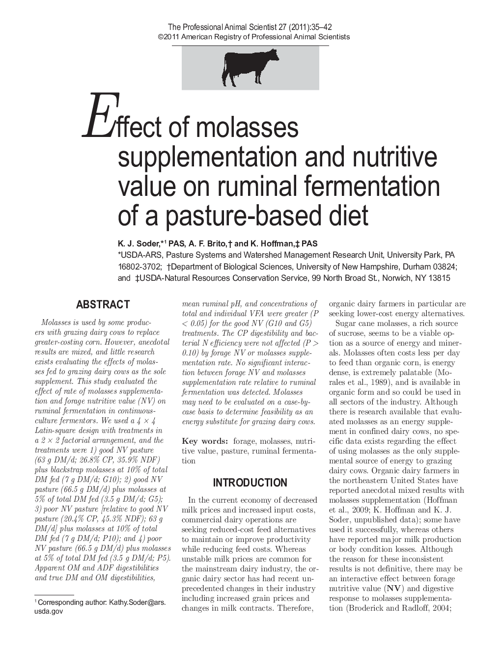 Effect of molasses supplementation and nutritive value on ruminal fermentation of a pasture-based diet