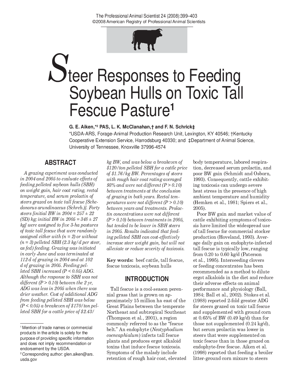 Steer Responses to Feeding Soybean Hulls on Toxic Tall Fescue Pasture1