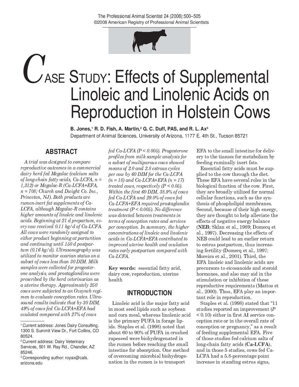 Case Study: Effects of Supplemental Linoleic and Linolenic Acids on Reproduction in Holstein Cows