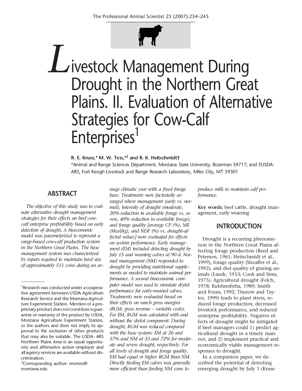 Livestock Management During Drought in the Northern Great Plains. II. Evaluation of Alternative Strategies for Cow-Calf Enterprises1