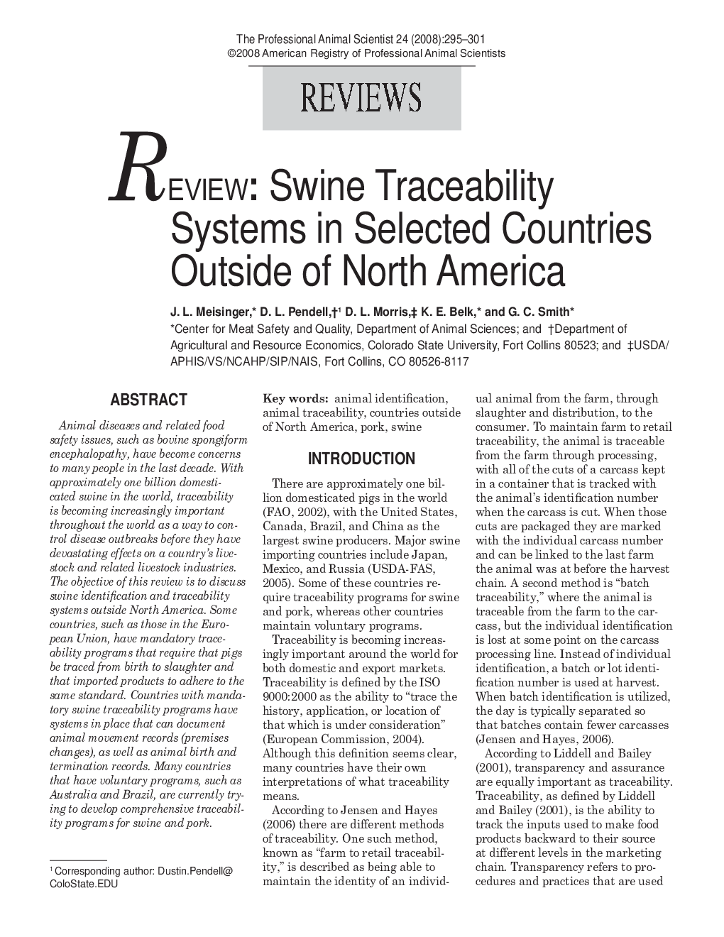 REVIEW: Swine Traceability Systems in Selected Countries Outside of North America