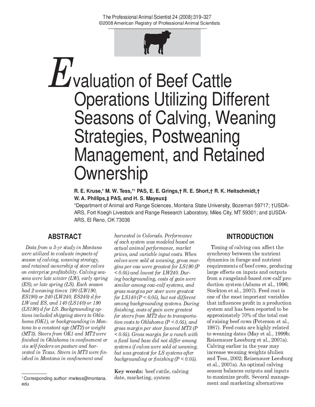 Evaluation of Beef Cattle Operations Utilizing Different Seasons of Calving, Weaning Strategies, Postweaning Management, and Retained Ownership