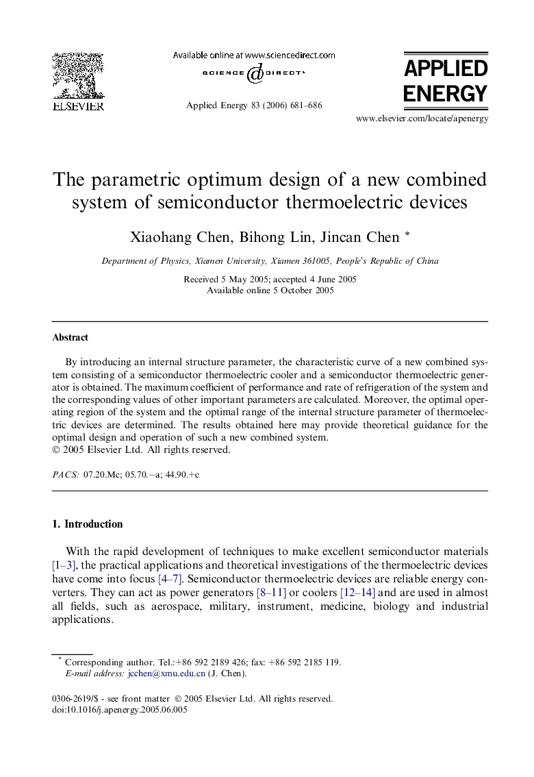 The parametric optimum design of a new combined system of semiconductor thermoelectric devices