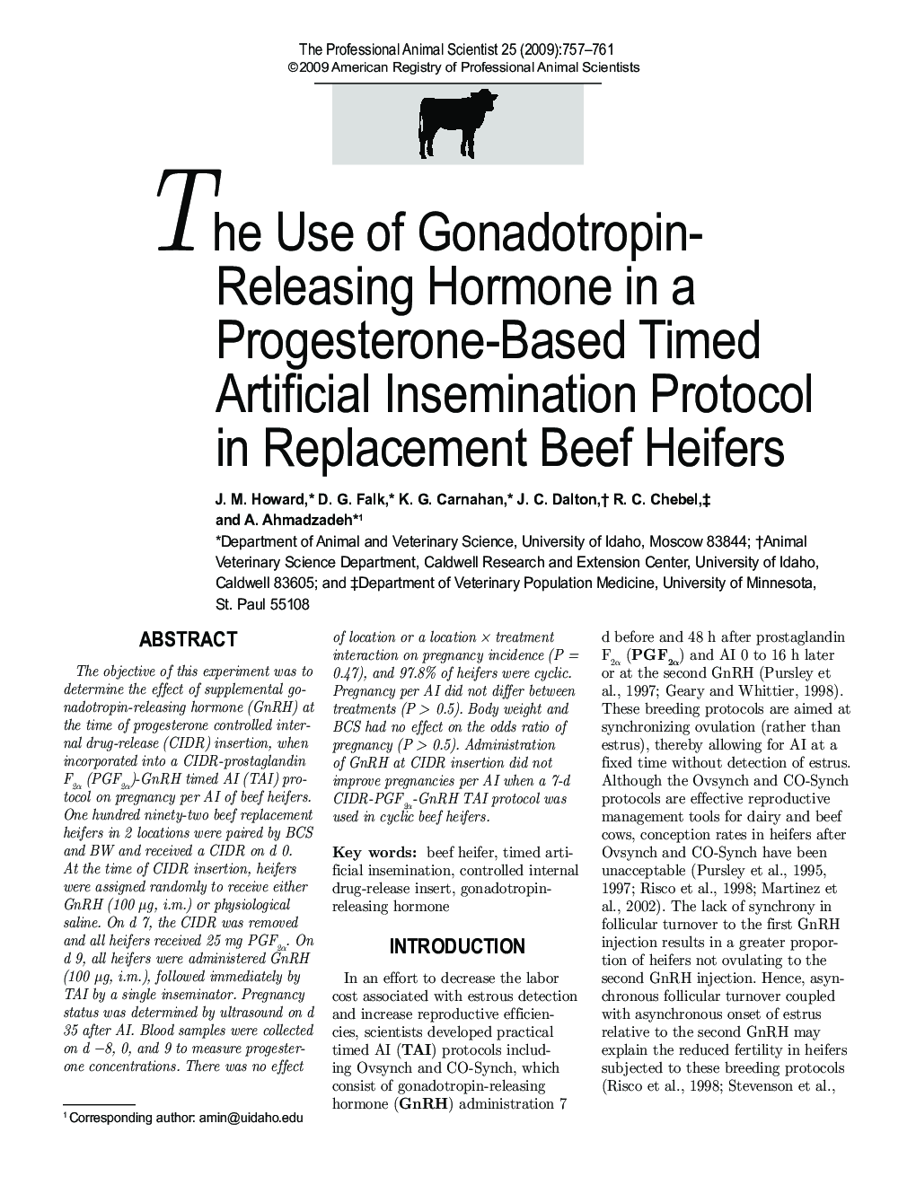 The Use of Gonadotropin-Releasing Hormone in a Progesterone-Based Timed Artificial Insemination Protocol in Replacement Beef Heifers