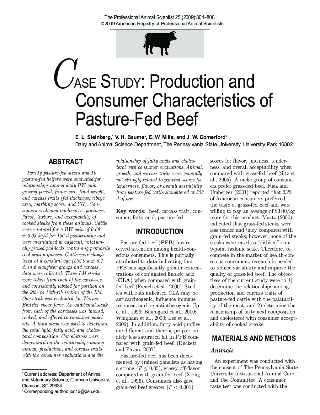 Production and Consumer Characteristics of Pasture-Fed Beef