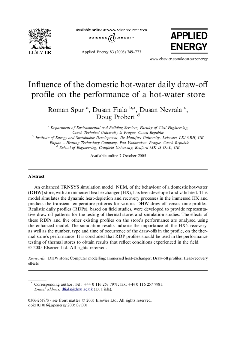 Influence of the domestic hot-water daily draw-off profile on the performance of a hot-water store