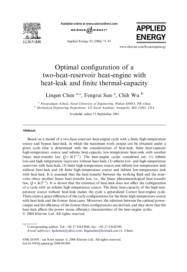 Optimal configuration of a two-heat-reservoir heat-engine with heat-leak and finite thermal-capacity