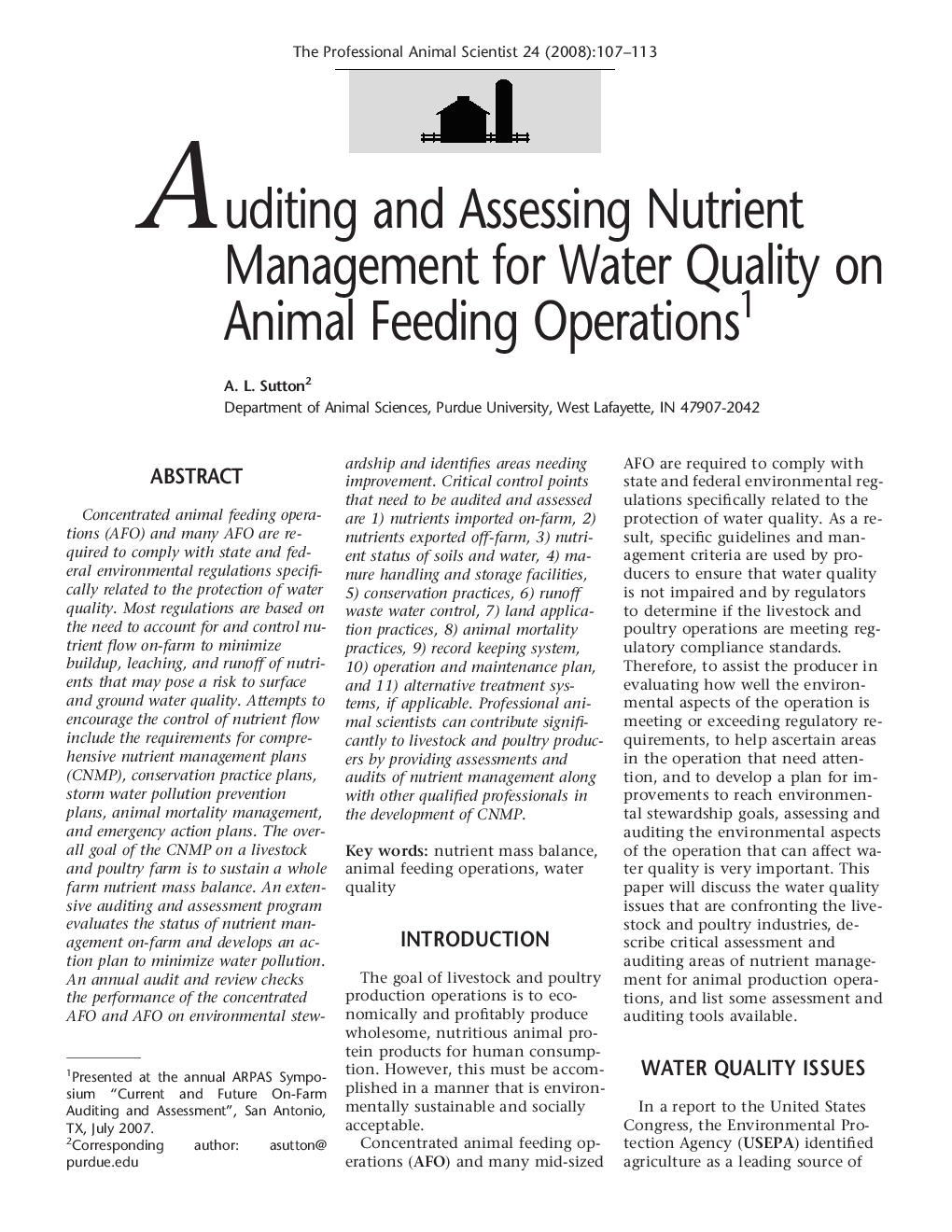 Auditing and Assessing Nutrient Management for Water Quality on Animal Feeding Operations1