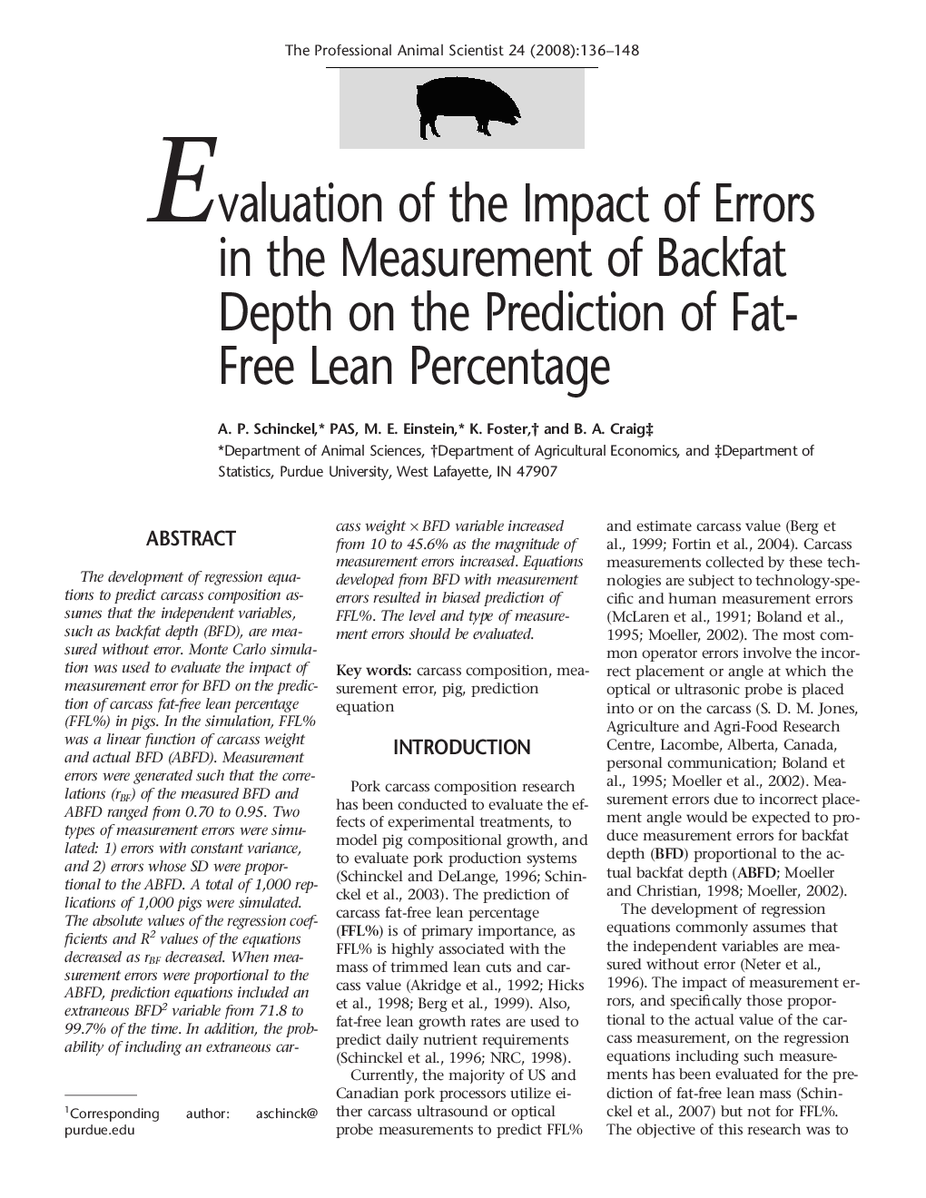 Evaluation of the Impact of Errors in the Measurement of Backfat Depth on the Prediction of Fat-Free Lean Percentage