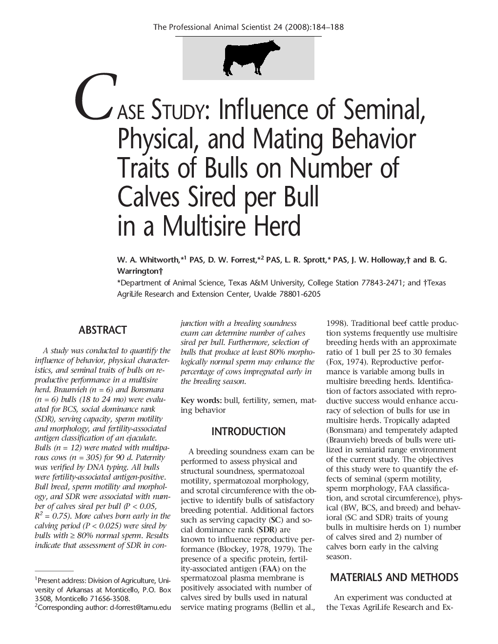 Influence of Seminal, Physical, and Mating Behavior Traits of Bulls on Number of Calves Sired per Bull in a Multisire Herd