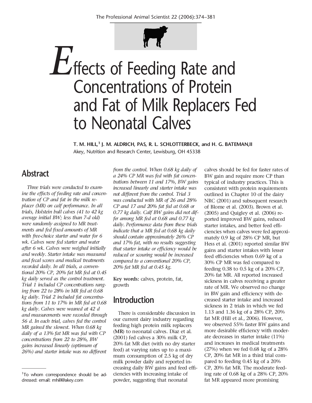 Effects of Feeding Rate and Concentrations of Protein and Fat of Milk Replacers Fed to Neonatal Calves