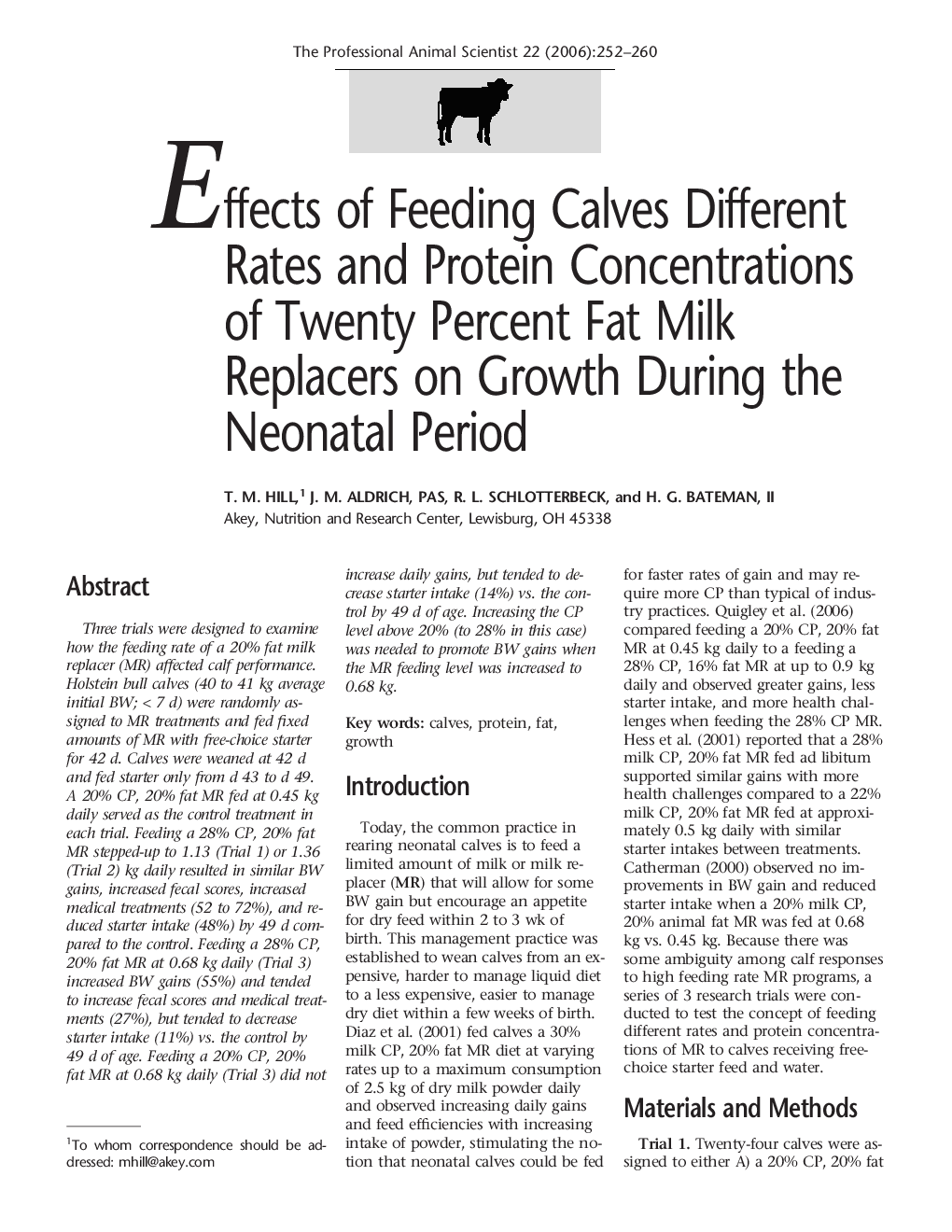 Effects of Feeding Calves Different Rates and Protein Concentrations of Twenty Percent Fat Milk Replacers on Growth During the Neonatal Period