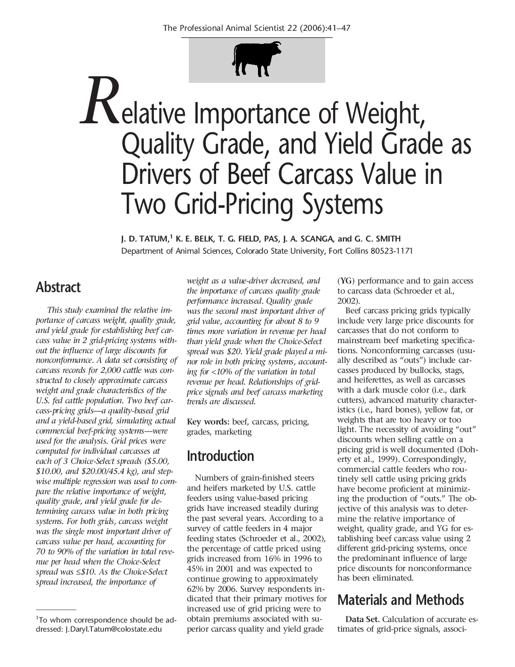Relative Importance of Weight, Quality Grade, and Yield Grade as Drivers of Beef Carcass Value in Two Grid-Pricing Systems