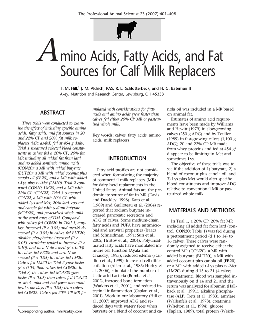 Amino Acids, Fatty Acids, and Fat Sources for Calf Milk Replacers