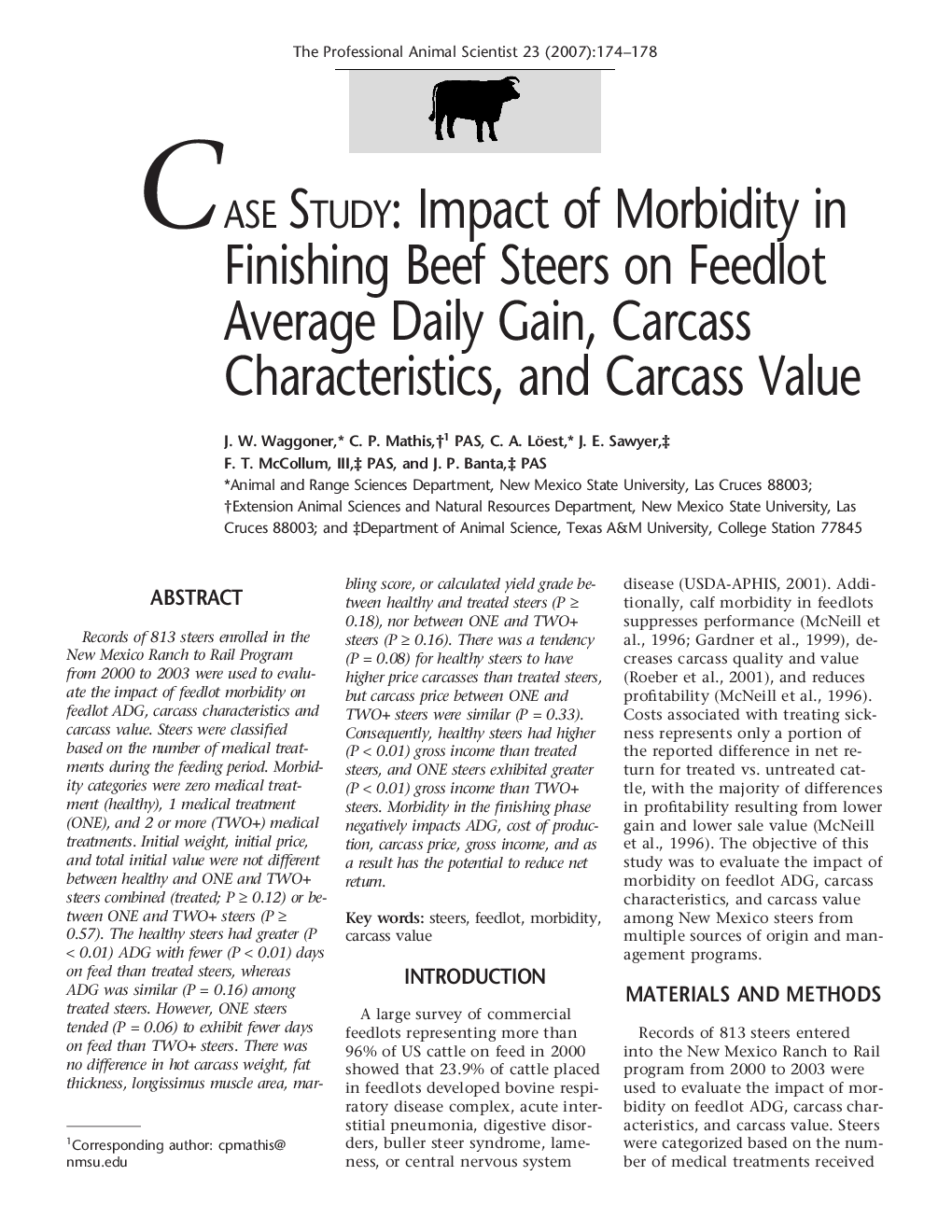 Impact of Morbidity in Finishing Beef Steers on Feedlot Average Daily Gain, Carcass Characteristics, and Carcass Value