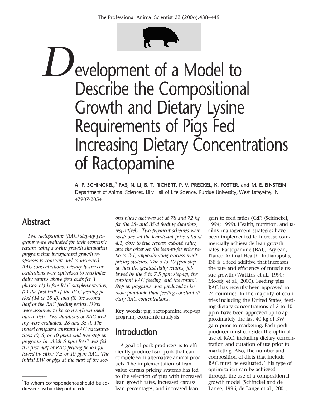 Development of a Model to Describe the Compositional Growth and Dietary Lysine Requirements of Pigs Fed Increasing Dietary Concentrations of Ractopamine