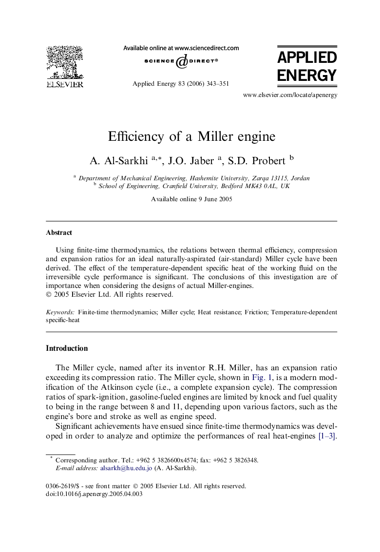Efficiency of a Miller engine