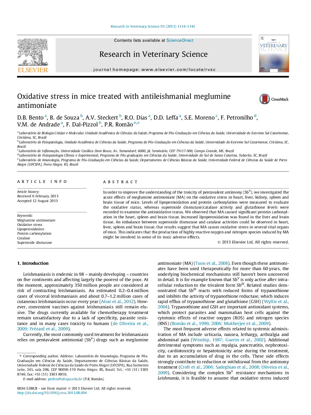 Oxidative stress in mice treated with antileishmanial meglumine antimoniate