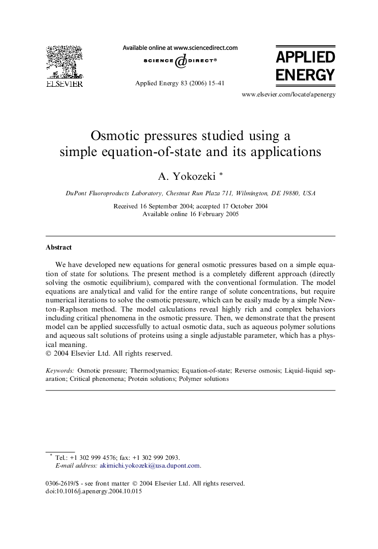 Osmotic pressures studied using a simple equation-of-state and its applications