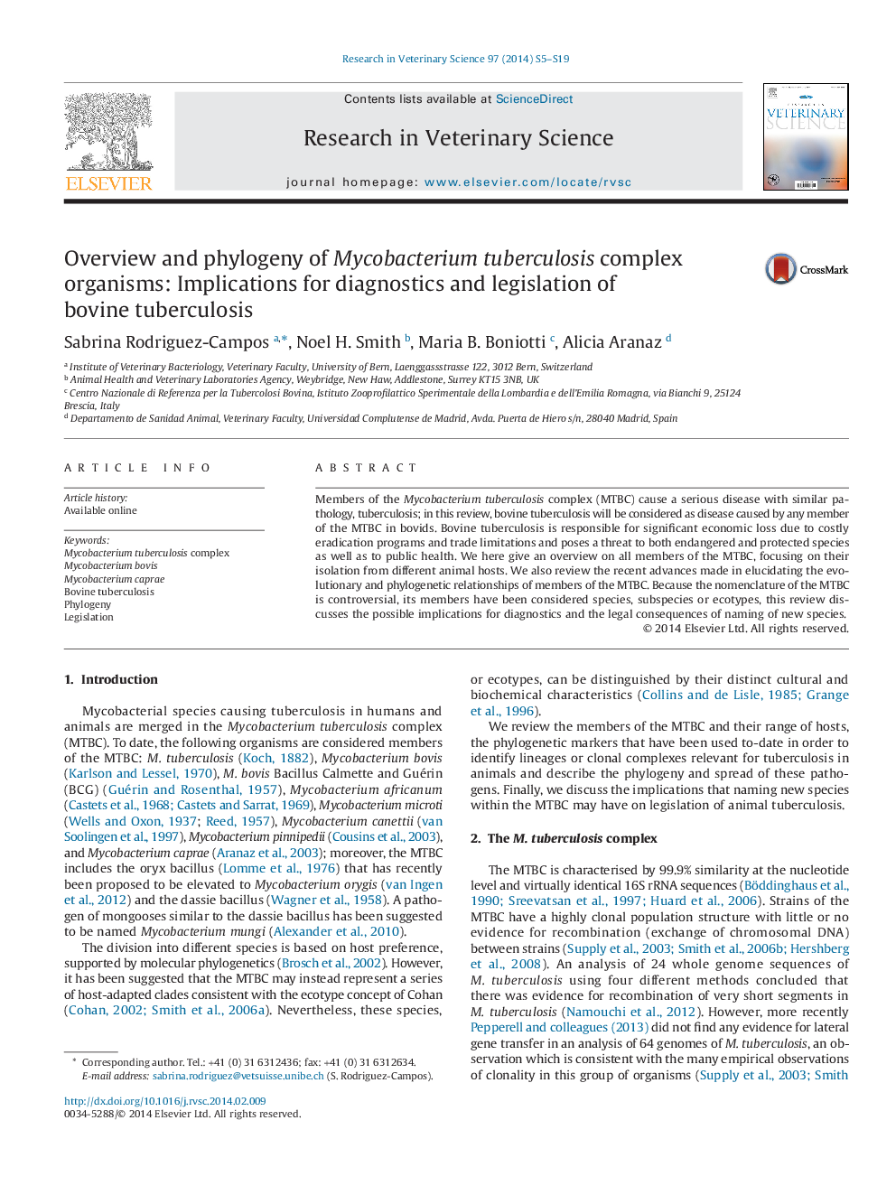 Overview and phylogeny of Mycobacterium tuberculosis complex organisms: Implications for diagnostics and legislation of bovine tuberculosis