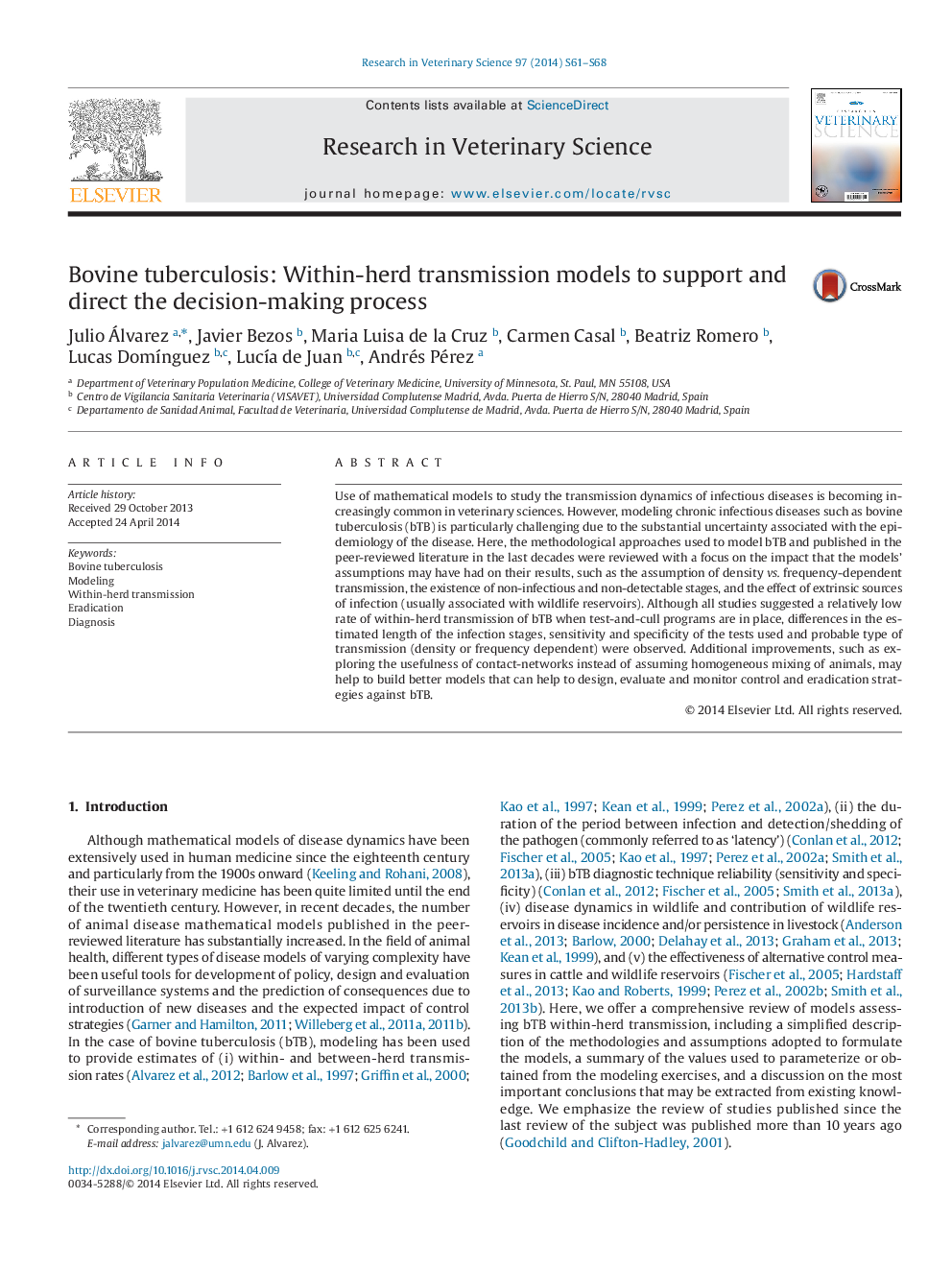 Bovine tuberculosis: Within-herd transmission models to support and direct the decision-making process