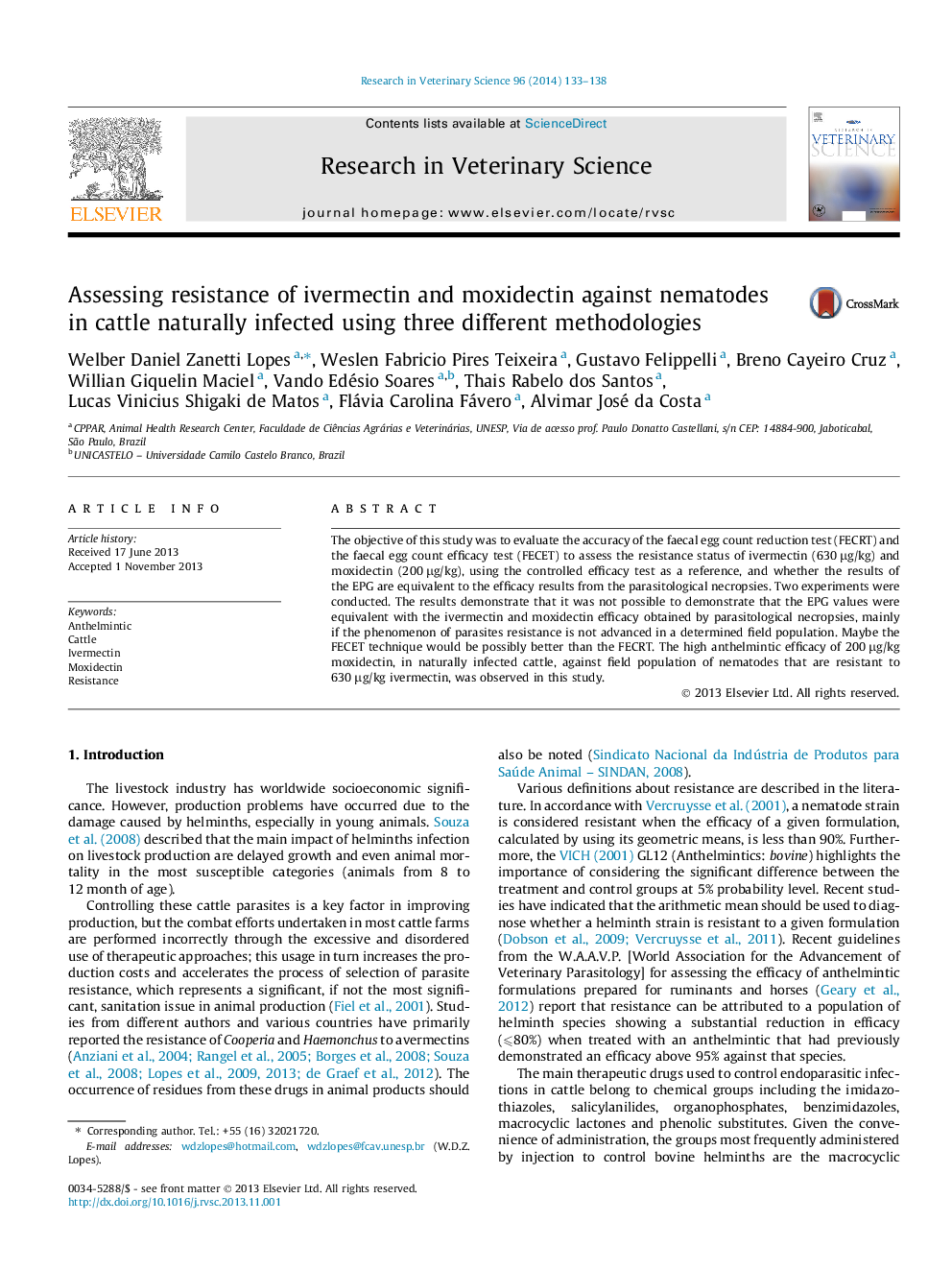 Assessing resistance of ivermectin and moxidectin against nematodes in cattle naturally infected using three different methodologies