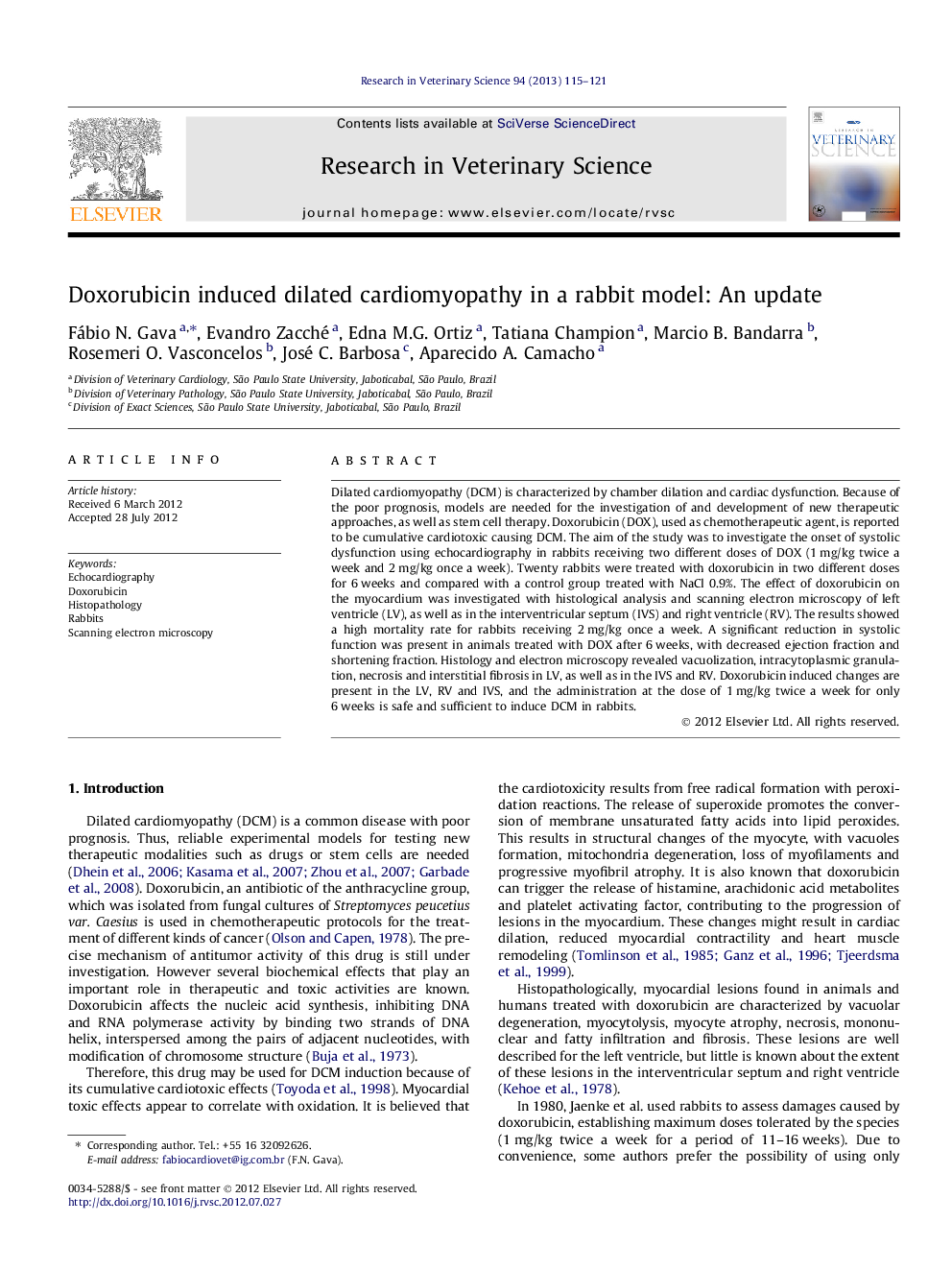 Doxorubicin induced dilated cardiomyopathy in a rabbit model: An update