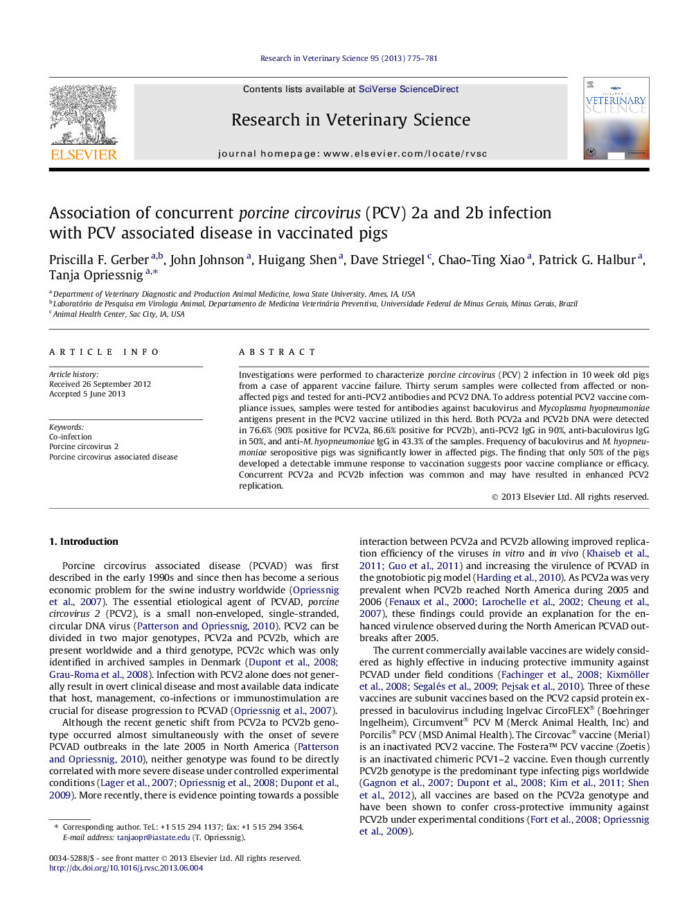 Association of concurrent porcine circovirus (PCV) 2a and 2b infection with PCV associated disease in vaccinated pigs