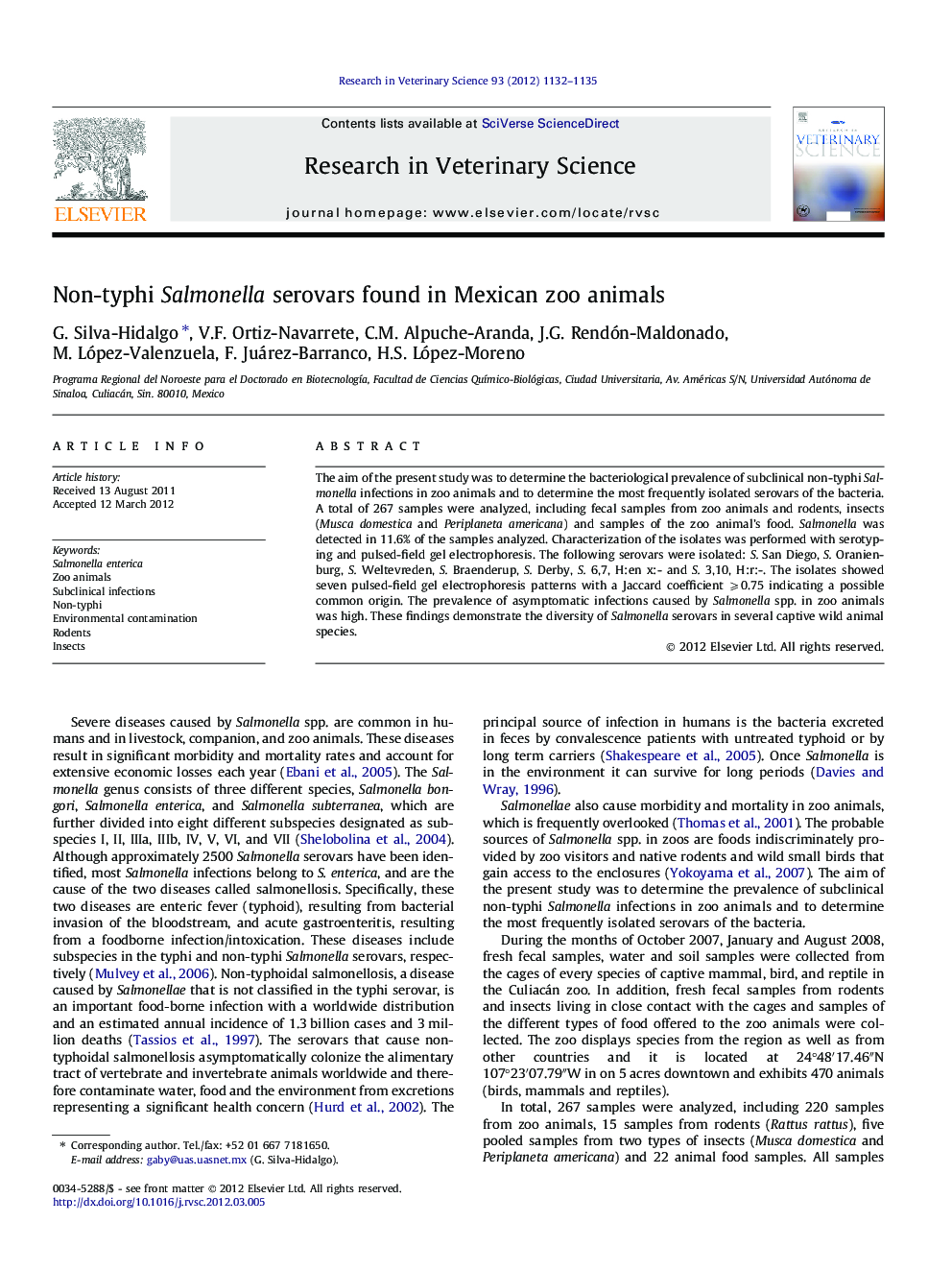 Non-typhi Salmonella serovars found in Mexican zoo animals