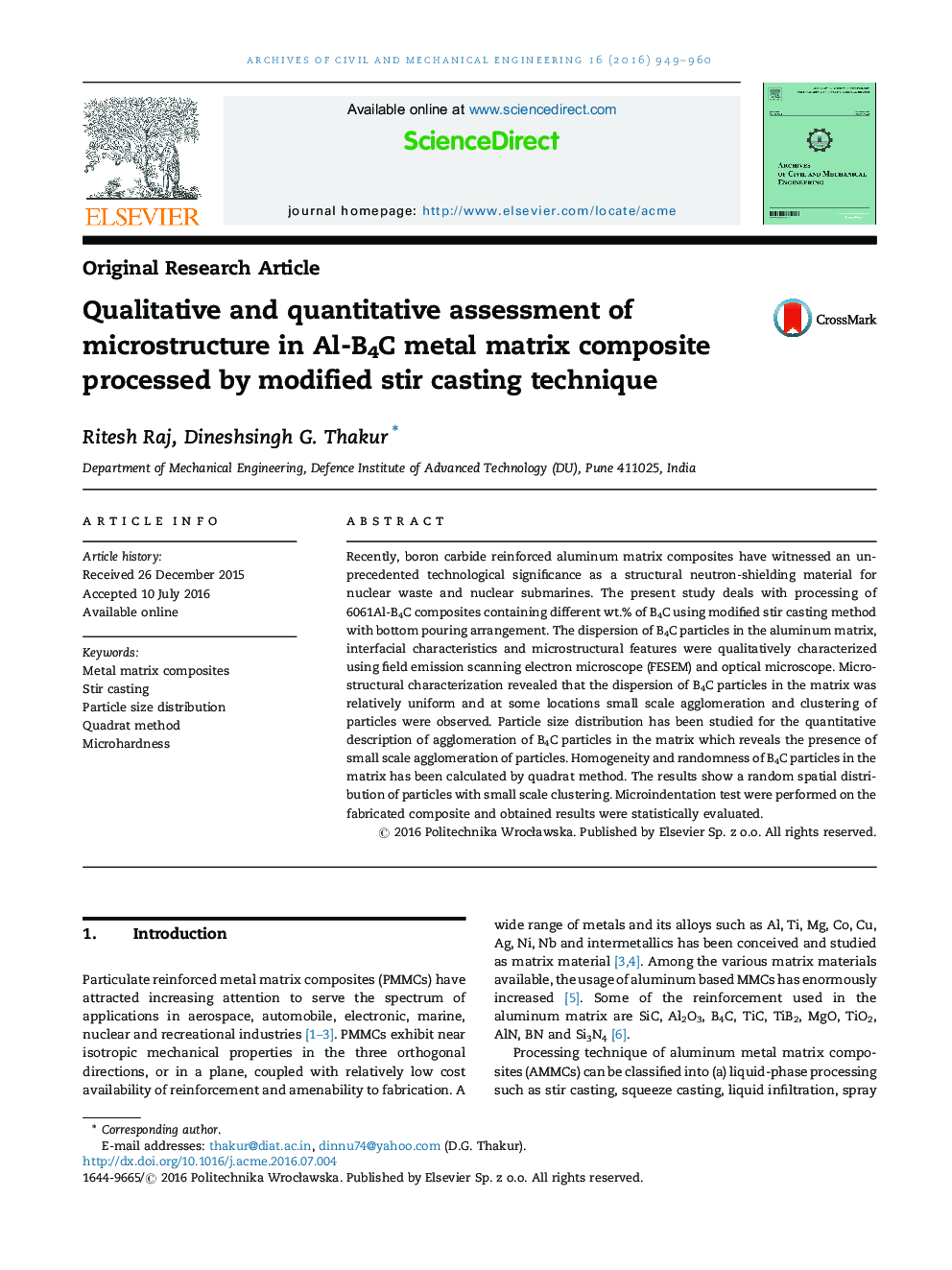 Qualitative and quantitative assessment of microstructure in Al-B4C metal matrix composite processed by modified stir casting technique