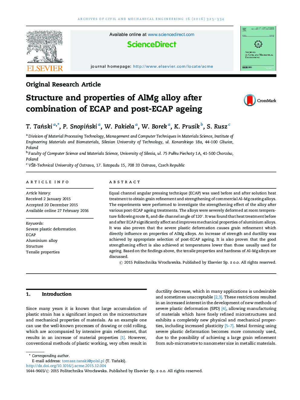 Structure and properties of AlMg alloy after combination of ECAP and post-ECAP ageing