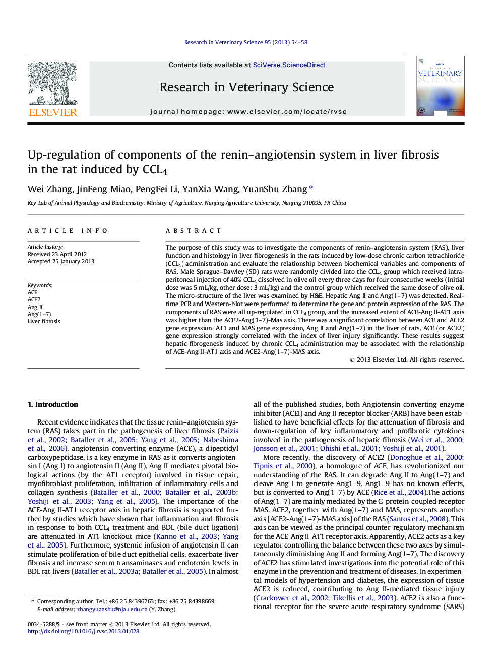 Up-regulation of components of the renin–angiotensin system in liver fibrosis in the rat induced by CCL4