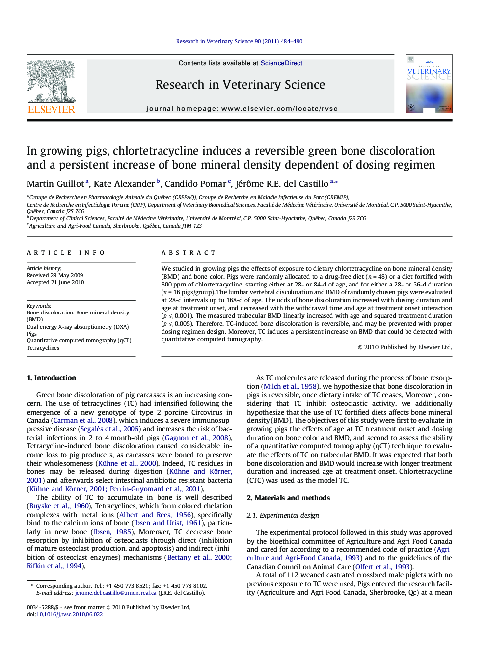 In growing pigs, chlortetracycline induces a reversible green bone discoloration and a persistent increase of bone mineral density dependent of dosing regimen