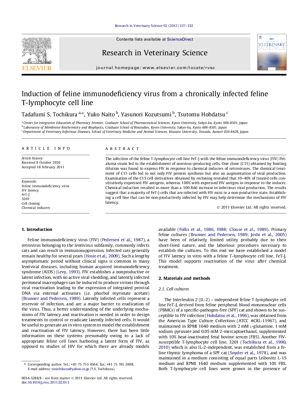 Induction of feline immunodeficiency virus from a chronically infected feline T-lymphocyte cell line