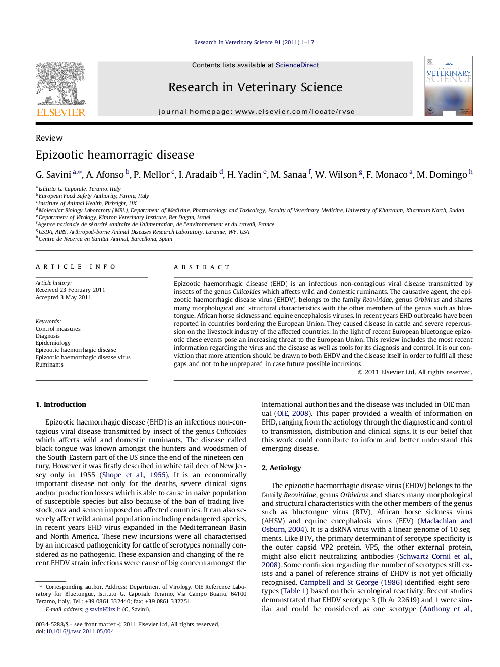 Epizootic heamorragic disease