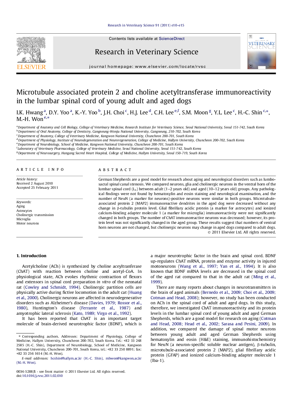 عکس صفحه اول مقاله: Microtubule associated protein 2 and choline acetyltransferase immunoreactivity in the lumbar spinal cord of young adult and aged dogs Microtubule associated protein 2 and choline acetyltransferase immunoreactivity in the lumbar spinal cord of young adult and aged dogs