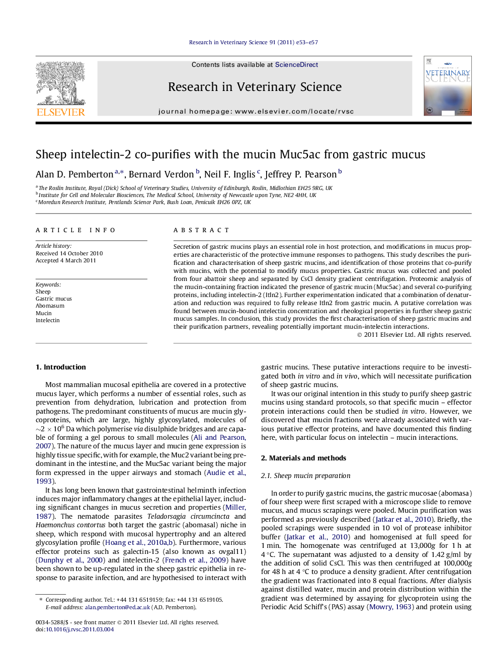 Sheep intelectin-2 co-purifies with the mucin Muc5ac from gastric mucus