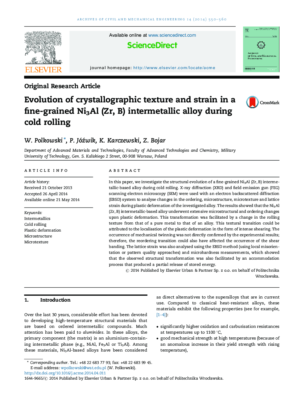 Evolution of crystallographic texture and strain in a fine-grained Ni3Al (Zr, B) intermetallic alloy during cold rolling