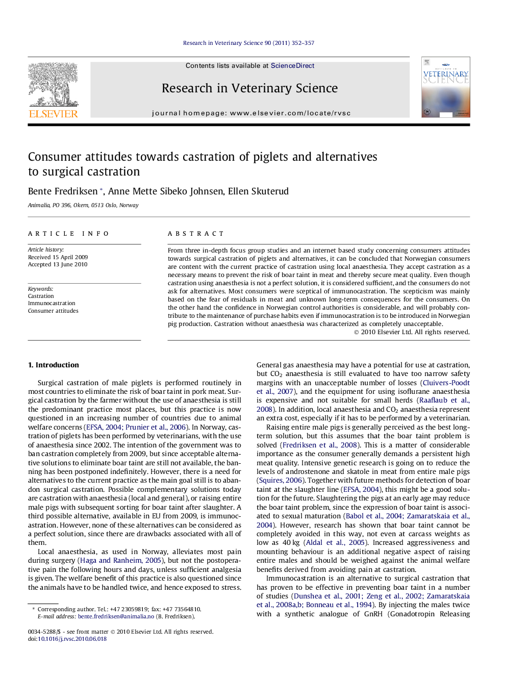 Consumer attitudes towards castration of piglets and alternatives to surgical castration