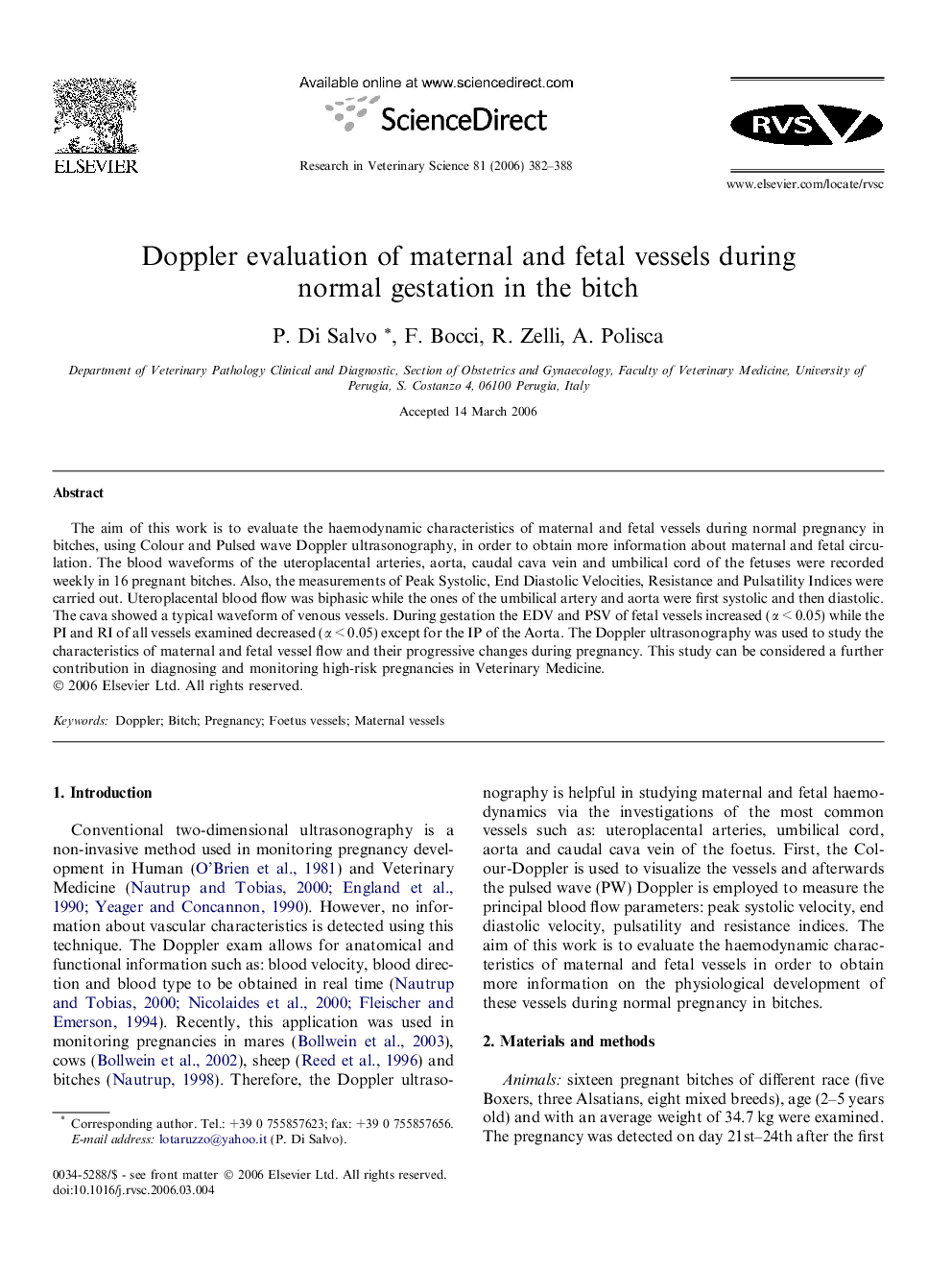 Doppler evaluation of maternal and fetal vessels during normal gestation in the bitch