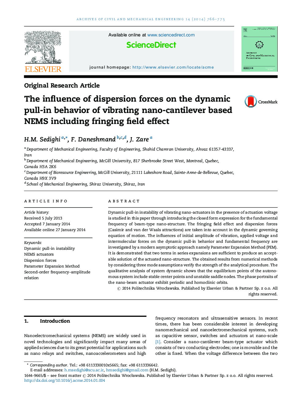 The influence of dispersion forces on the dynamic pull-in behavior of vibrating nano-cantilever based NEMS including fringing field effect