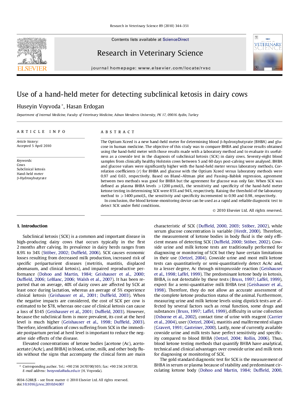 Use of a hand-held meter for detecting subclinical ketosis in dairy cows