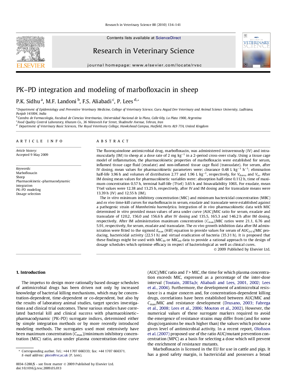 PK–PD integration and modeling of marbofloxacin in sheep