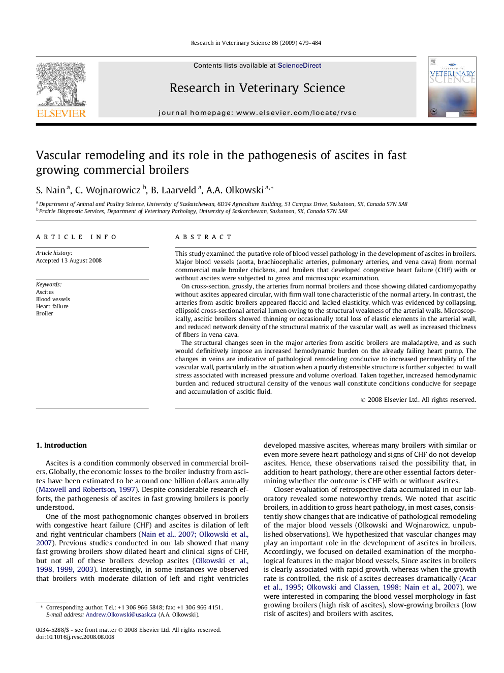 Vascular remodeling and its role in the pathogenesis of ascites in fast growing commercial broilers