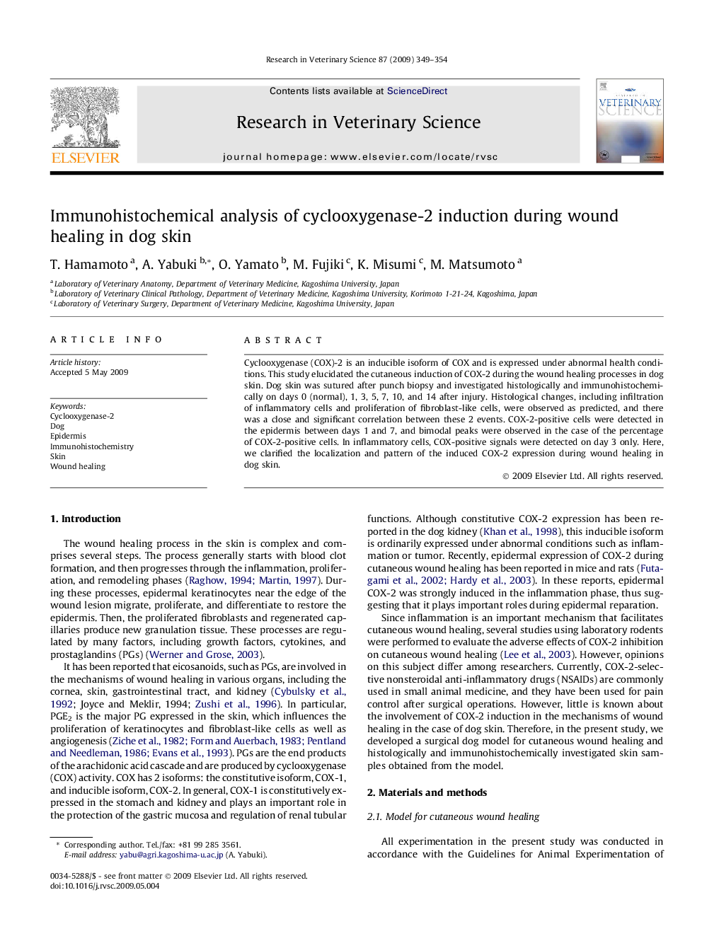 Immunohistochemical analysis of cyclooxygenase-2 induction during wound healing in dog skin