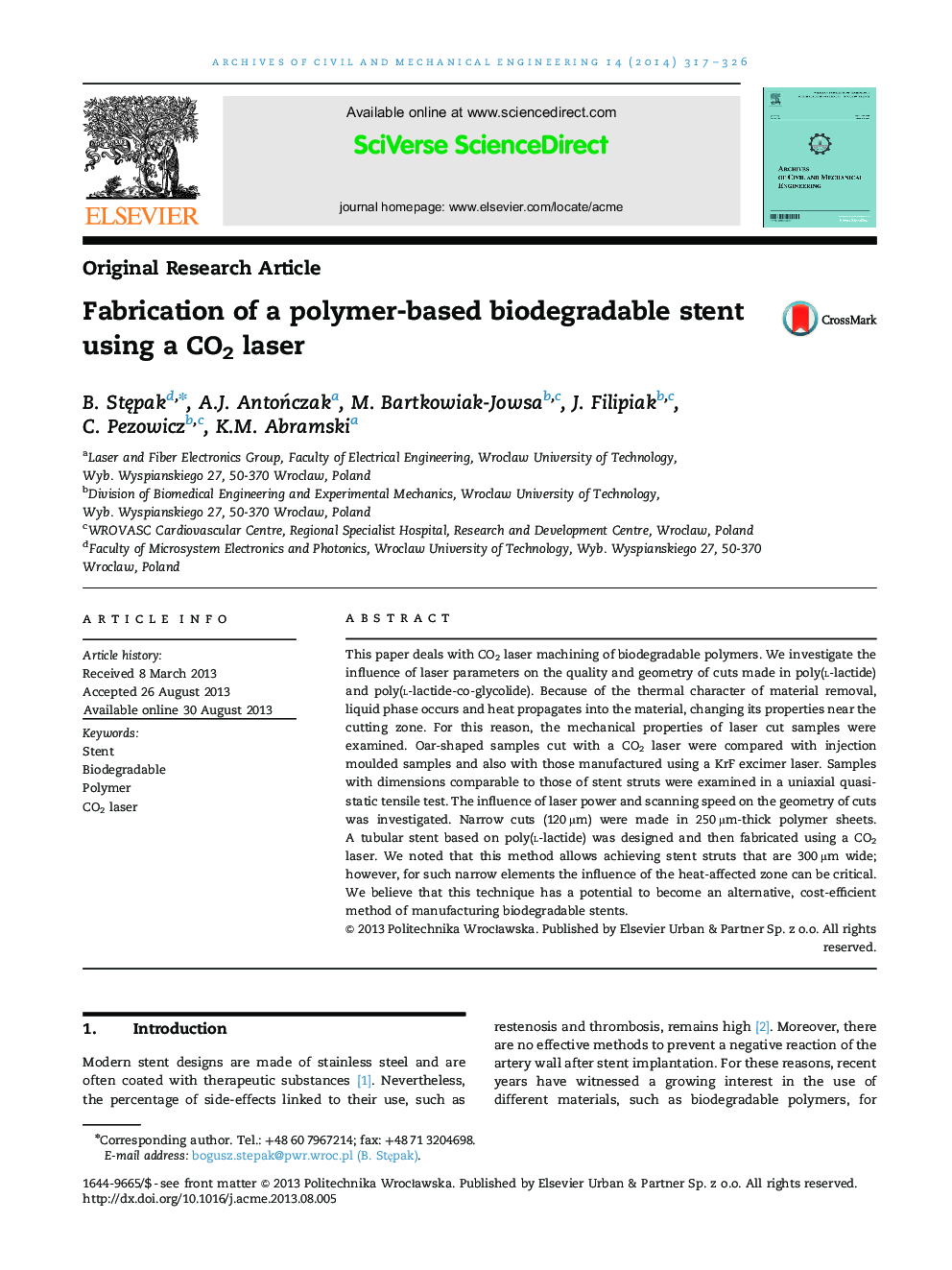 Fabrication of a polymer-based biodegradable stent using a CO2 laser