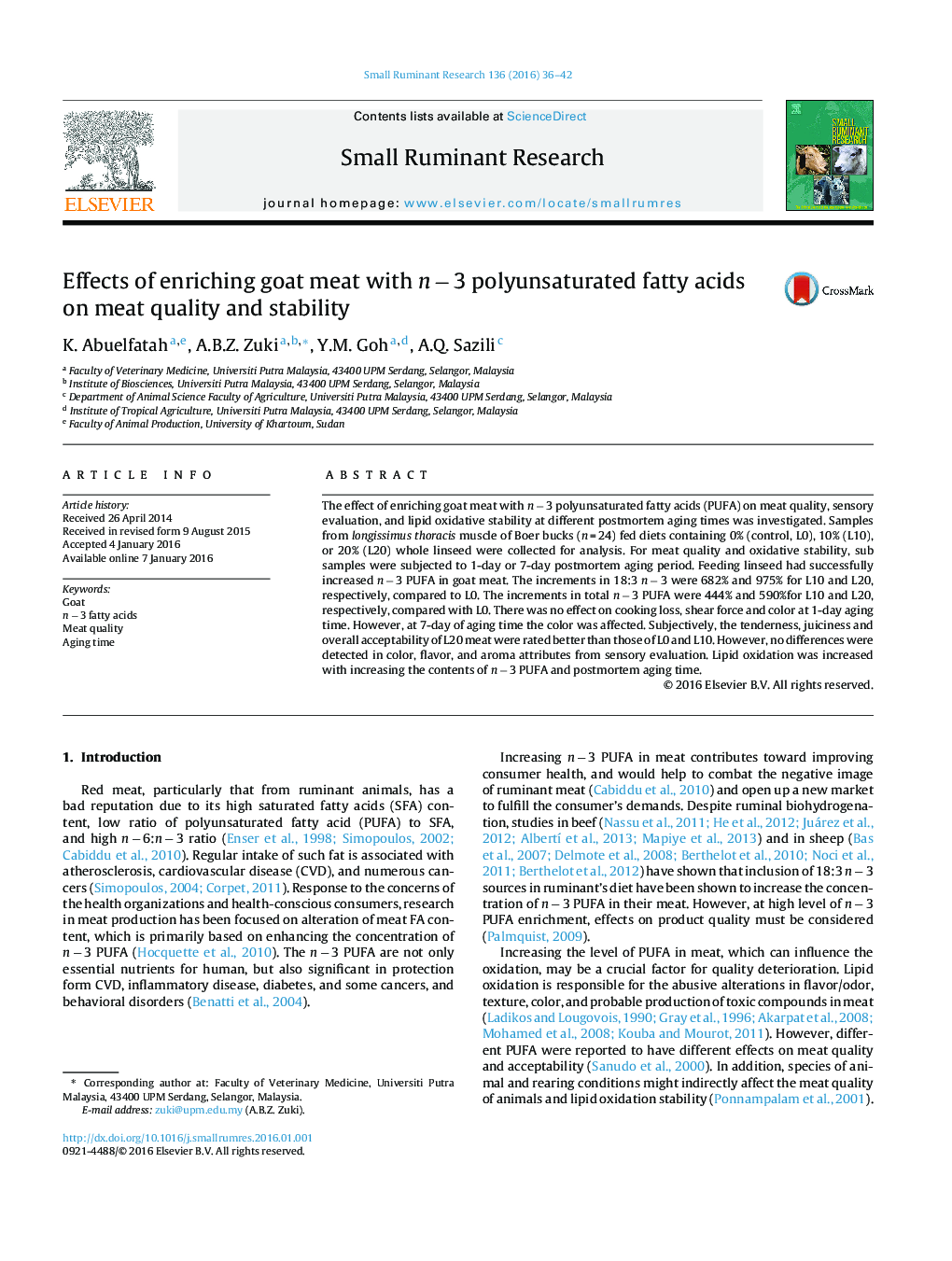 Effects of enriching goat meat with n − 3 polyunsaturated fatty acids on meat quality and stability